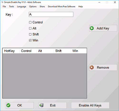 Отключение комбинации с клавишей Windows