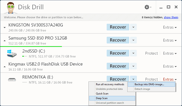 Главное окно Disk Drill for Windows