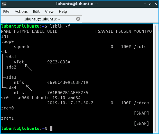Файловая система дисков в терминале Linux