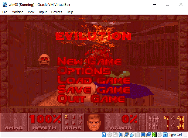 Игра DOS в виртуальной машине Windows 98 VirtualBox
