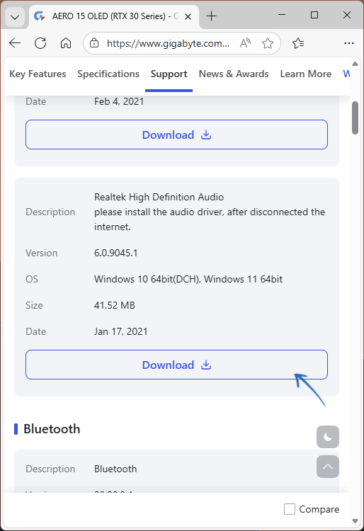 Загрузка оригинального драйвера звуковой карты с сайта производителя