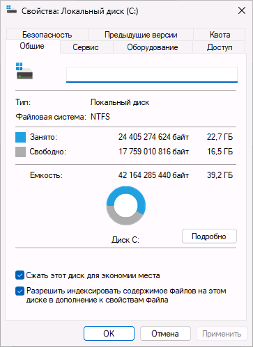 Сжатие NTFS включено в Windows