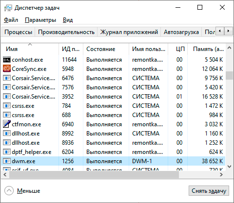 Процесс dwm.exe в Windows 10