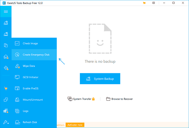 Создание диска восстановления Easeus Todo Backup Free