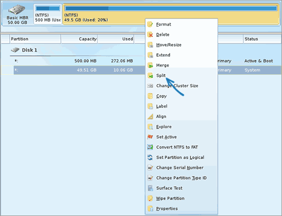 Редактирование разделов диска в Minitool Partition Wizard