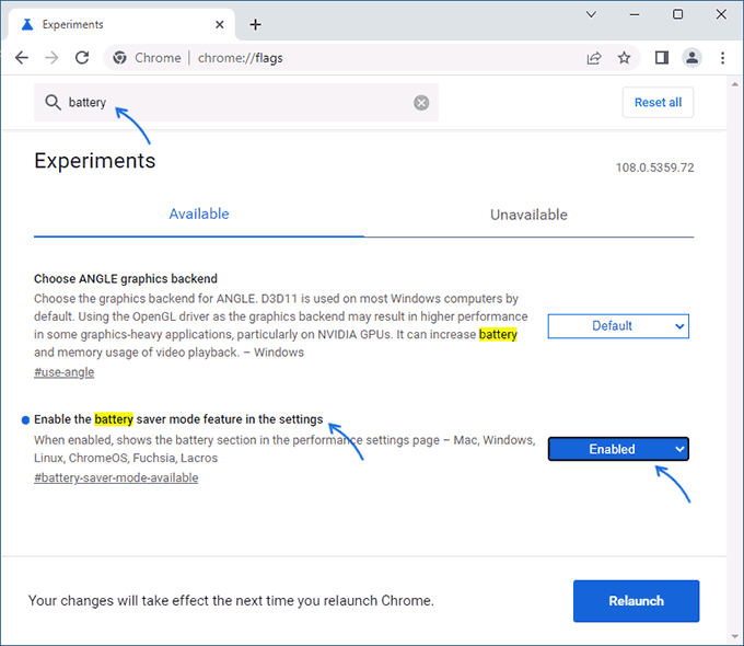 Включить экономию заряда батареи в браузере Chrome
