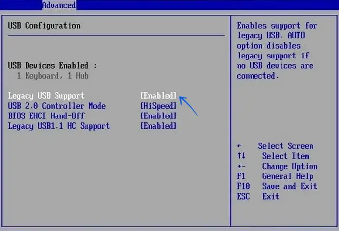 Включить Legacy USB Support