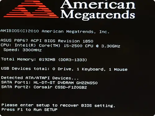 Сообщение Please enter setup to recover BIOS setting. Press F1 to Run Setup при включении компьютера