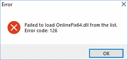 Сообщение об ошибке Failed to load onlinefix64.dll Error code 126