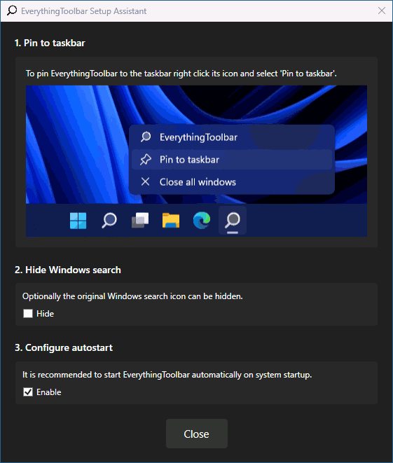 Настройки EverythingToolbar