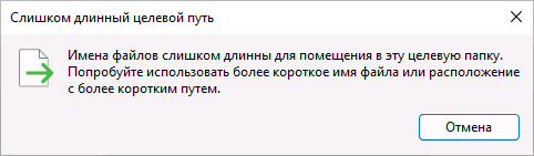 Имена файлов слишком длинны для помещения в эту папку