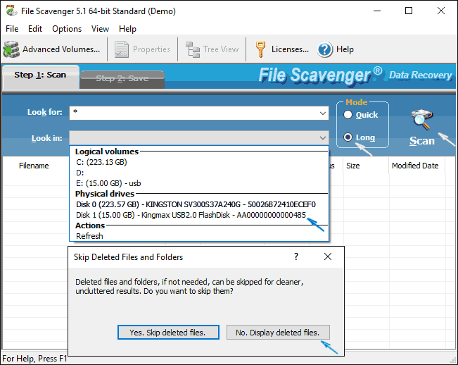 Начало поиска потерянных данных в File Scavenger