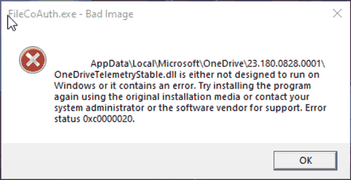Пример ошибки приложения FileCoAuth.exe