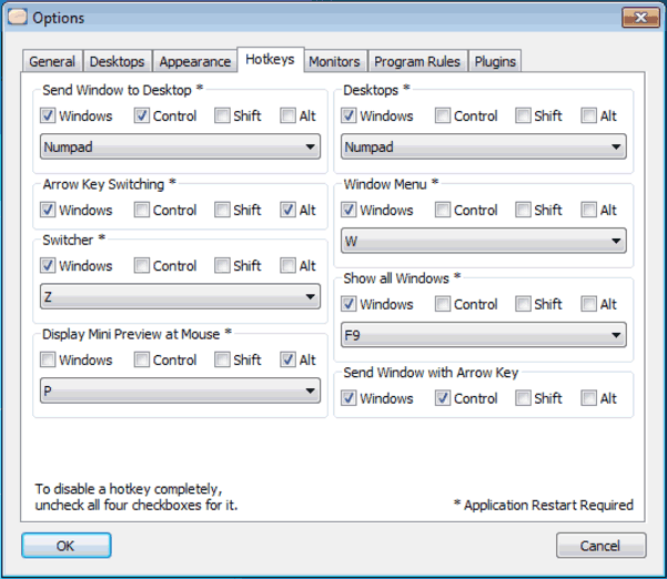 Настройки Finesta Virtual Desktops