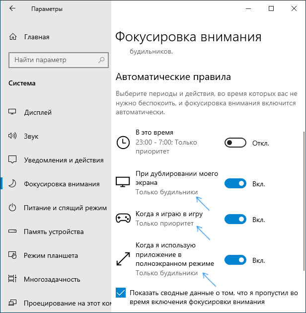 Автоматические правила фокусировки внимания