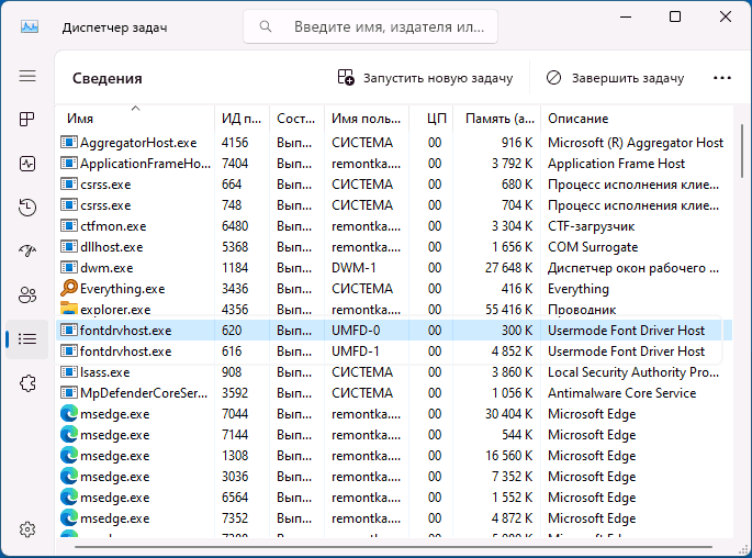 fontdrvhost.exe в диспетчере задач