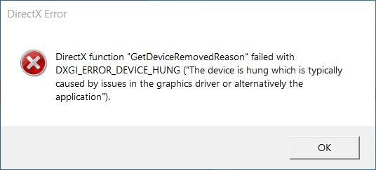 Сообщение об ошибке DirectX function GetDeviceRemovedReason failed