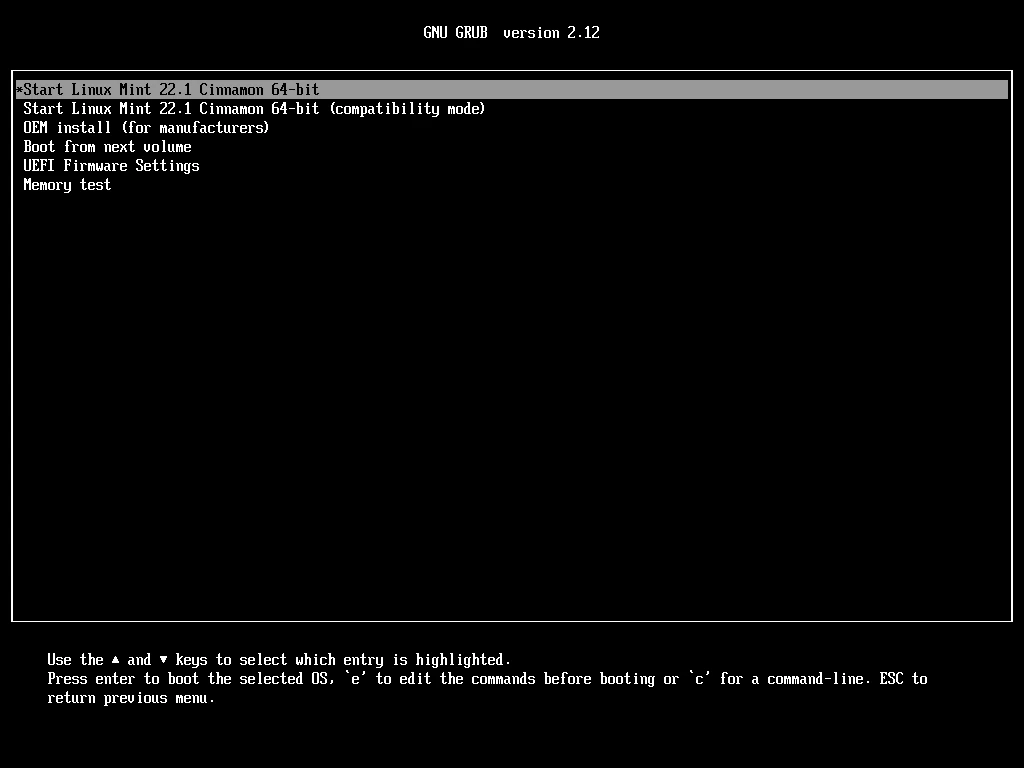 Меню GRUB2