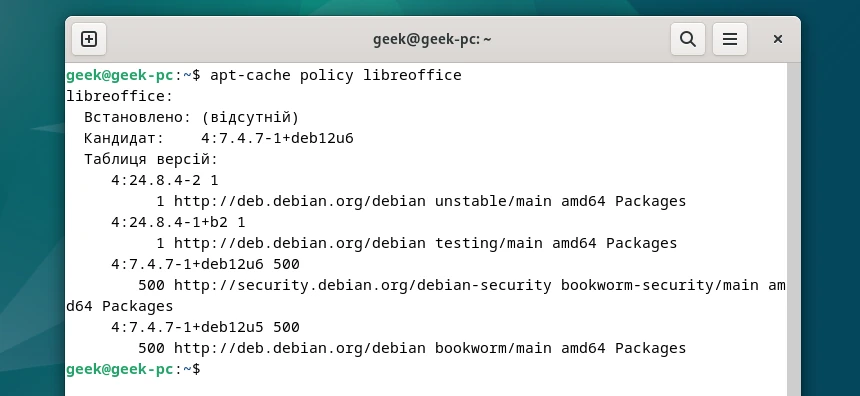 Доступність LibreOffice в Debian unstable та testing