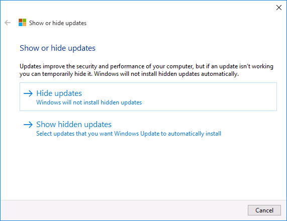Скрытие обновлений Windows 10