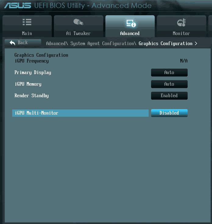 Настройка iGPU Multi-Monitor в UEFI