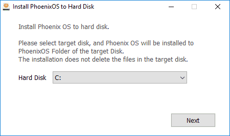 Выбор диска для установки Phoenix OS