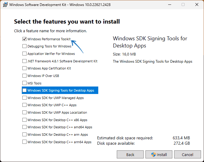 Установка Windows Performance Toolkit из SDK