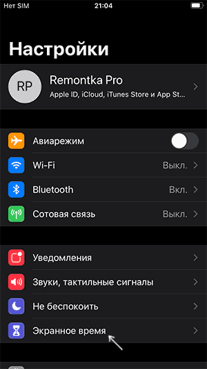 Открыть настройки экранного времени iPhone