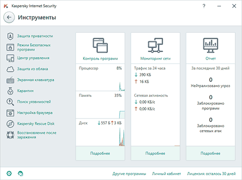 Инструменты антивируса Касперского
