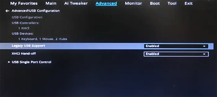 Пример опции Legacy USB Support в UEFI