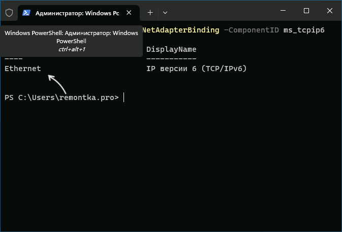 Список адаптеров с протоколом IPv6 в PowerShell
