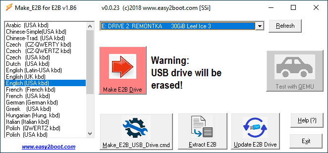Главное окно Easy2Boot