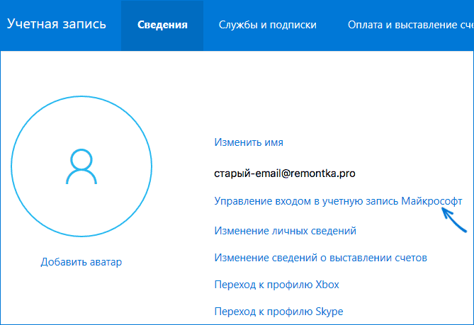 Управление входом в учетную запись