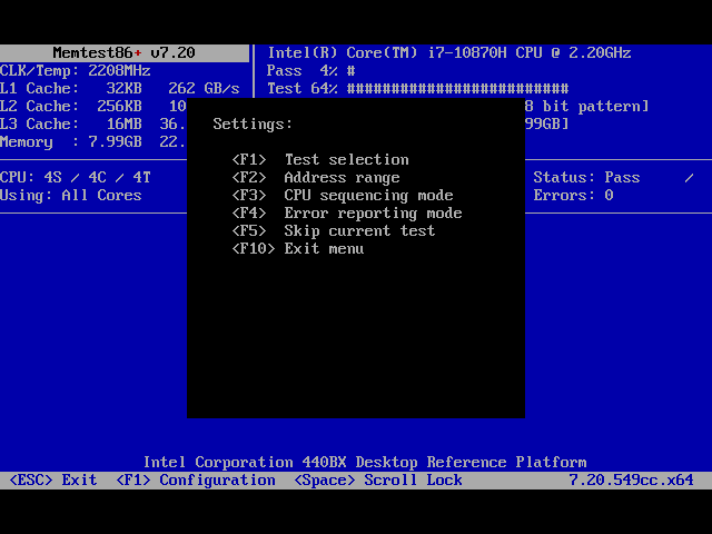 Конфигурация memtest86+