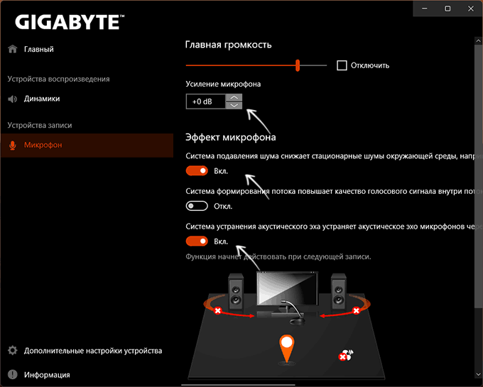 Настройки эффектов микрофона в Realtek Audio Console