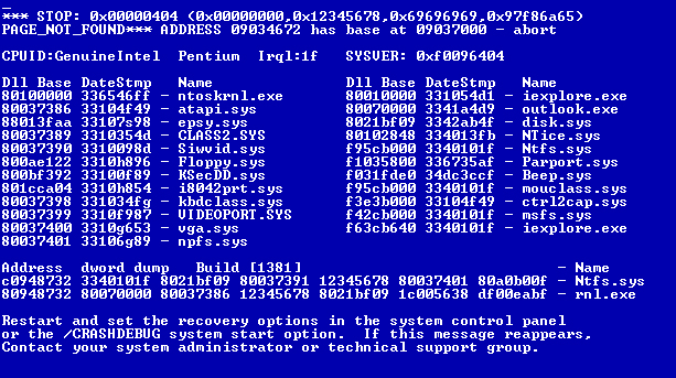 Синий экран смерти Windows в Bluescreens