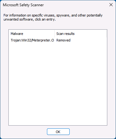 Информация о результатах в Microsoft Safety Scanner