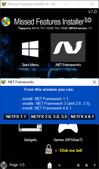 Установка Net Framework 3.5 в Missed Features Installer 10