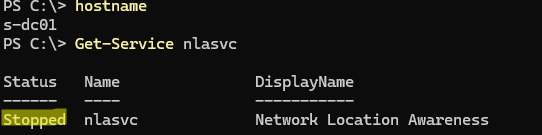 Network Location Awareness служба отключена