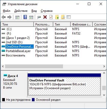 Личное хранилище OneDrive зашифровано BitLocker