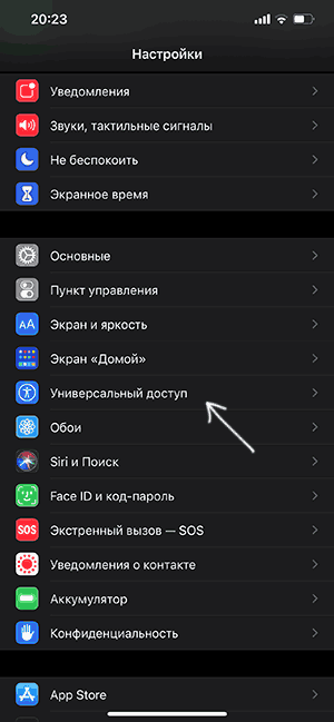 Настройки универсального доступа на iPhone