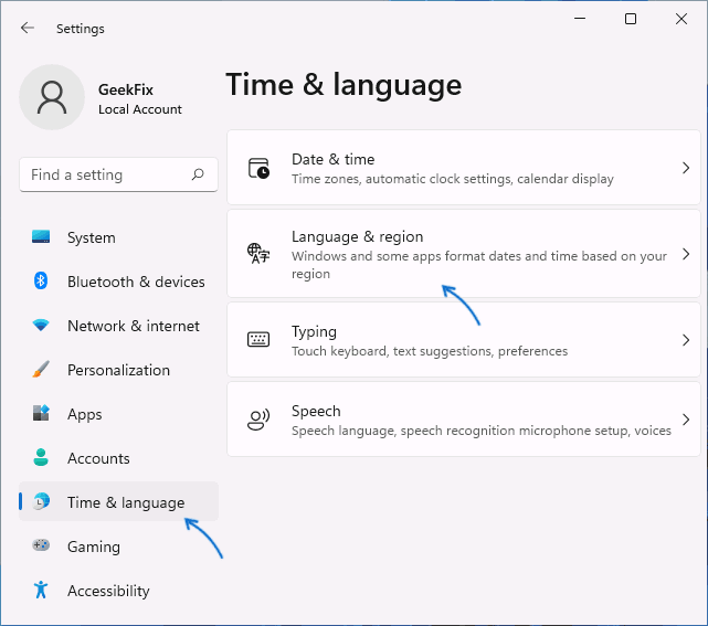 Открыть параметры языка Windows 11
