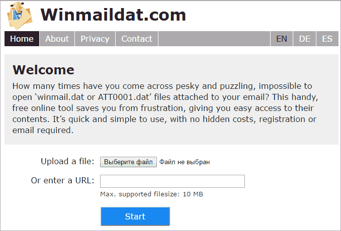 Открыть winmail.dat онлайн