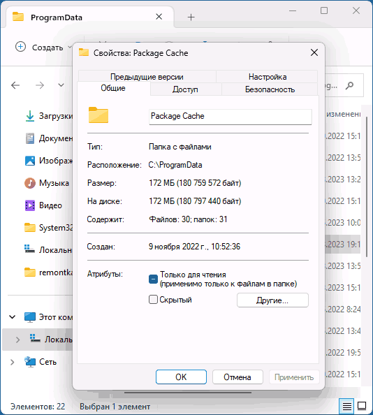 Папка ProgramData Package Cache в проводнике