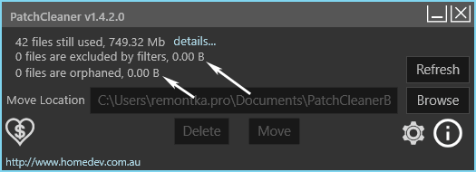 Главное окно утилиты PatchCleaner