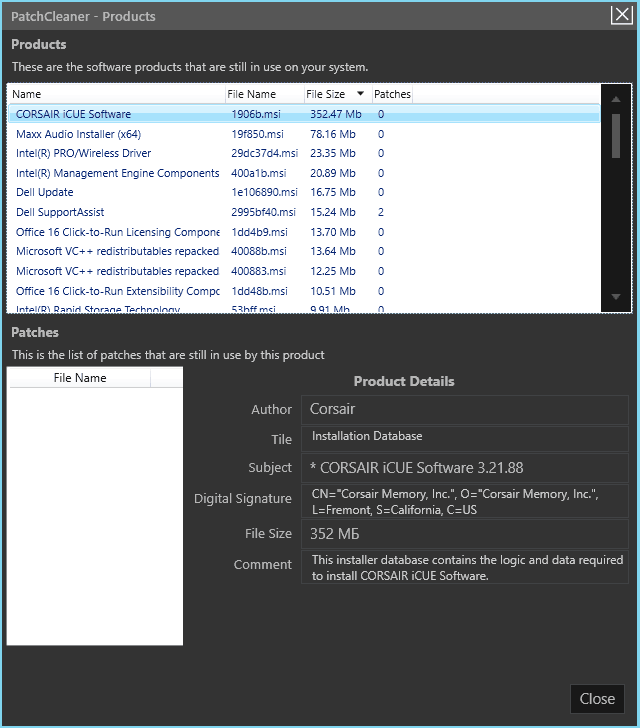Информация о файлах в папке Windows Installer