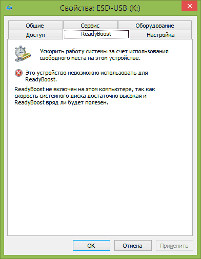 Использование ReadyBoost невозможно