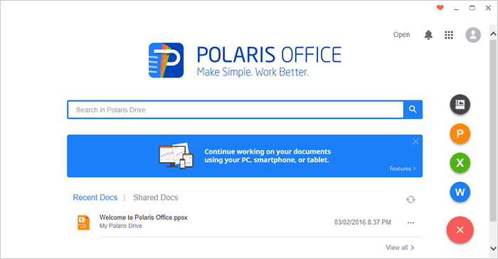 Главное окно Polaris Office