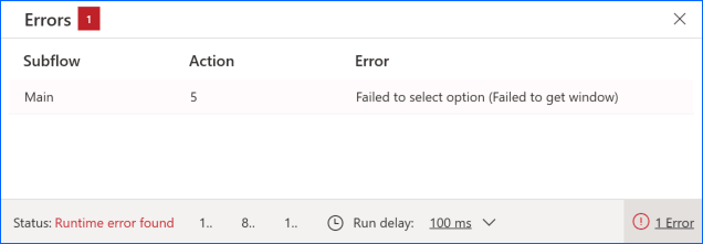 Ошибка выполнения в Power Automate Desktop