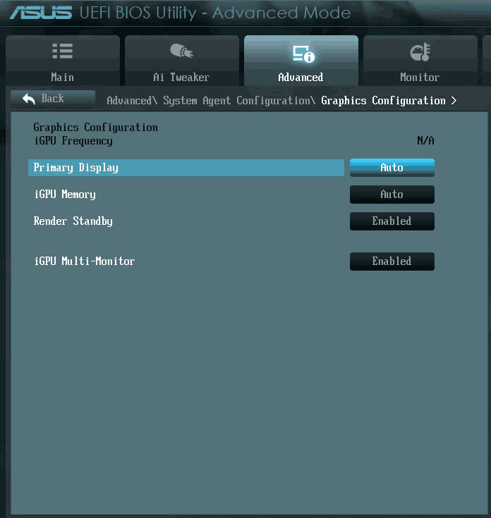 Настройки Primary Display в БИОС